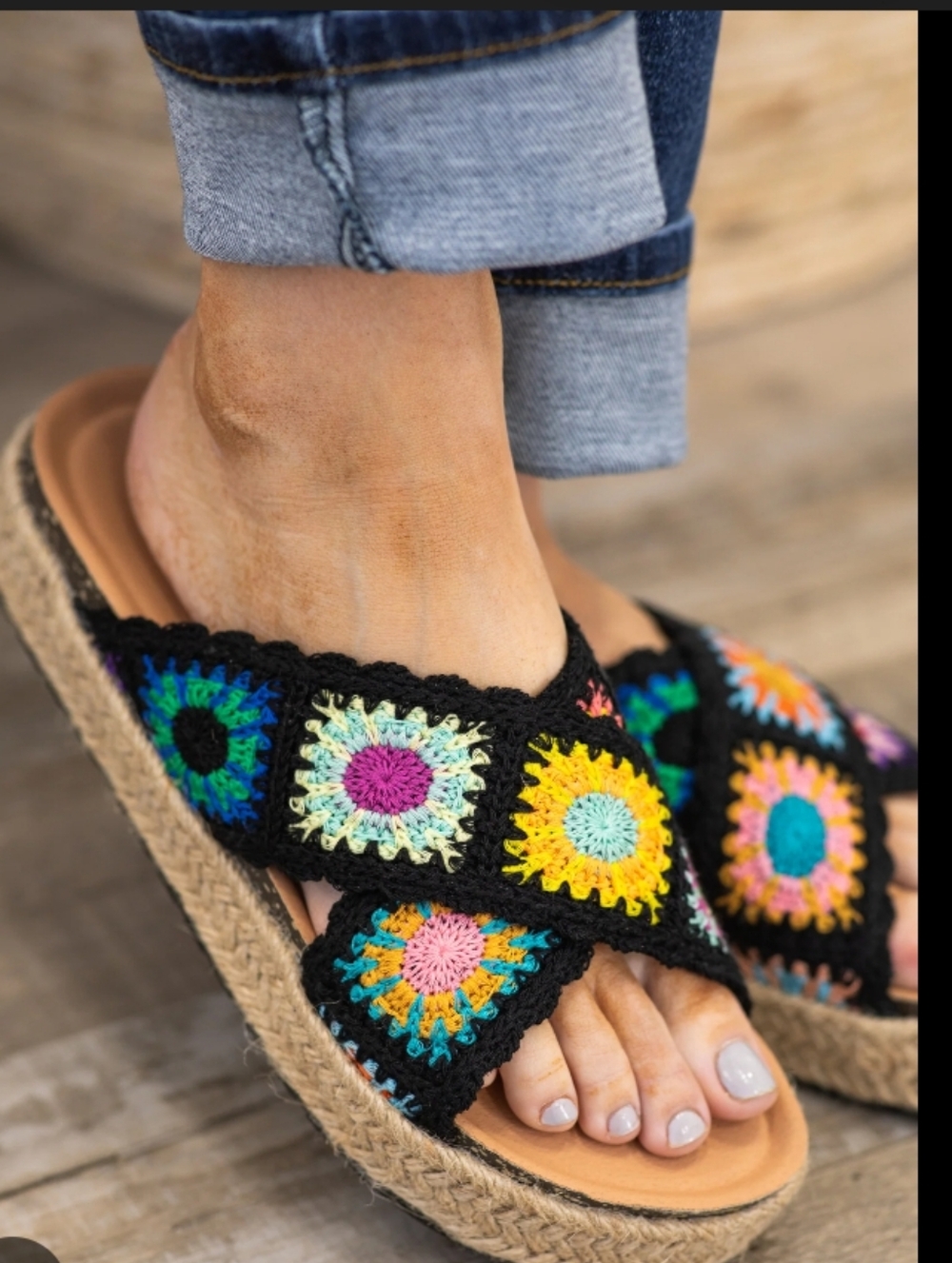 Multi Colored Crochet Slide Sandals with Platform Soles 🆕🩷✨